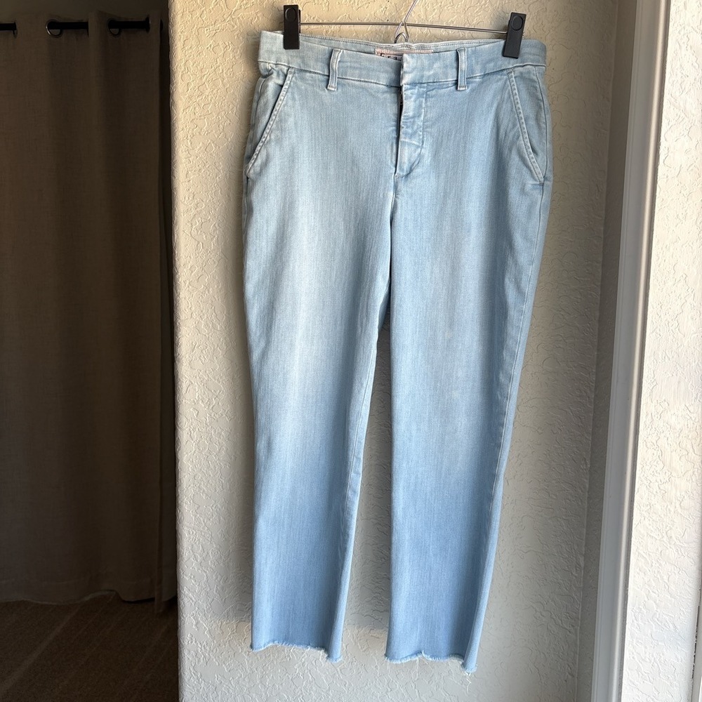 Frank & Eileen Wicklow Women 4 Chino Pants Light Blue Italian Denim Raw Hem
